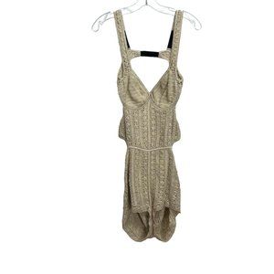 Indah Women Hand Crotchet Romper Cover Up Beige Size Large Boho Beach Festival